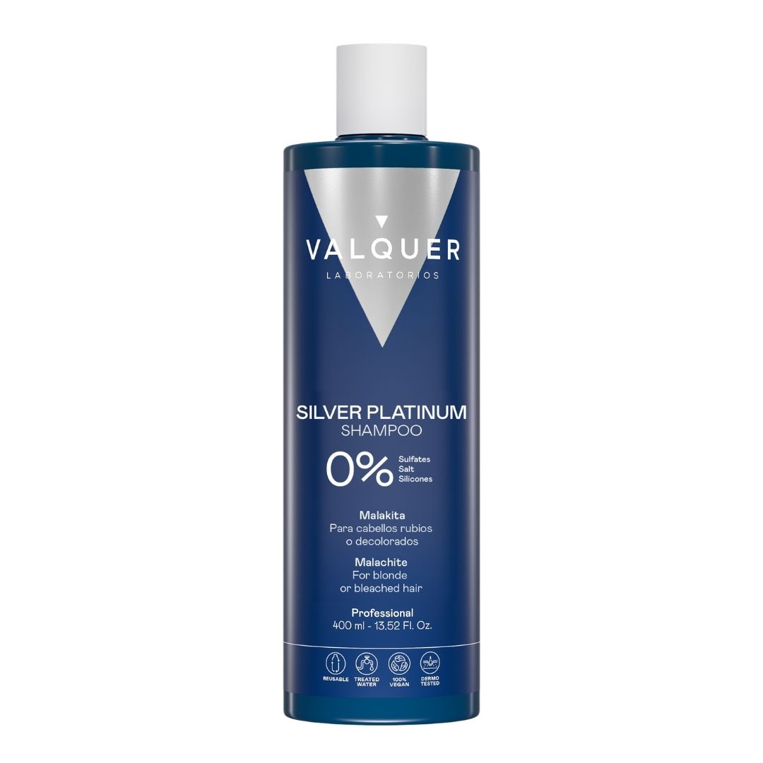 Packshot del champú Silver Platinum Valquer 400 ml, profesional, para cabello rubio o decolorado