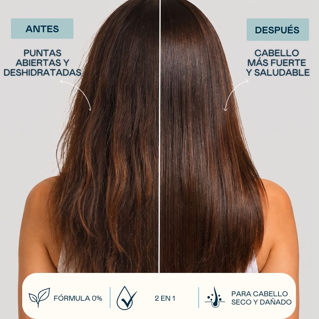 Antes y después del champú sólido 2 en 1 de Valquer: puntas secas frente a cabello más suave y saludable