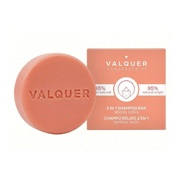 Champú sólido 2 en 1 Especial Rizos de Valquer para cabello rizado y método curly, pastilla rosa con estuche de cartón