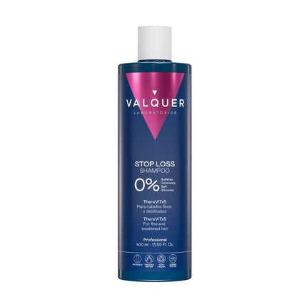 Champú Stop Loss Valquer, 400 ml, 0% sulfatos, con TheraViTx5 para cabellos finos y debilitados