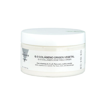 Packshot de la crema facial G-3 Colágeno Origen Vegetal Valquer, formato profesional de 250 ml, con vitaminas A, C y E, para cara, cuello y escote