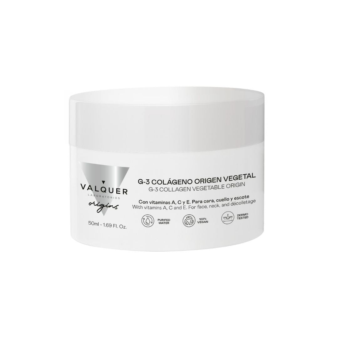Crema facial G-3 Colágeno Origen Vegetal Valquer, 50 ml, con vitaminas A, C y E, para cara, cuello y escote
