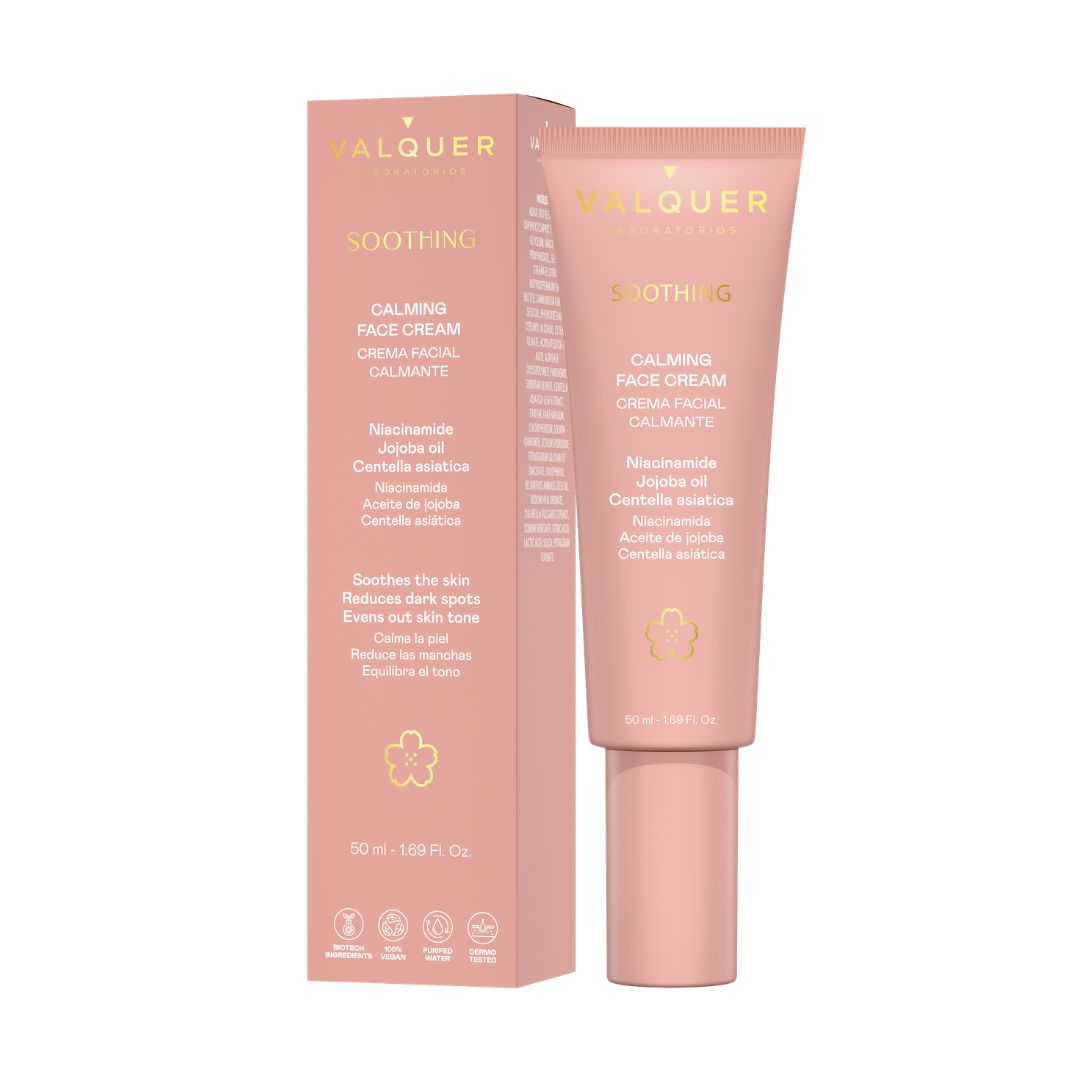 Crema facial calmante Soothing de Valquer con niacinamida, aceite de jojoba y centella asiática, 50 ml.