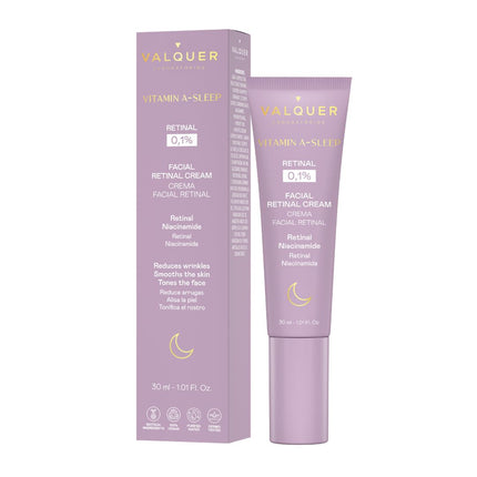 Crema facial Vitamin A-Sleep de Valquer con retinal 0,1% y niacinamida para iniciar una rutina antiedad nocturna, 30 ml.