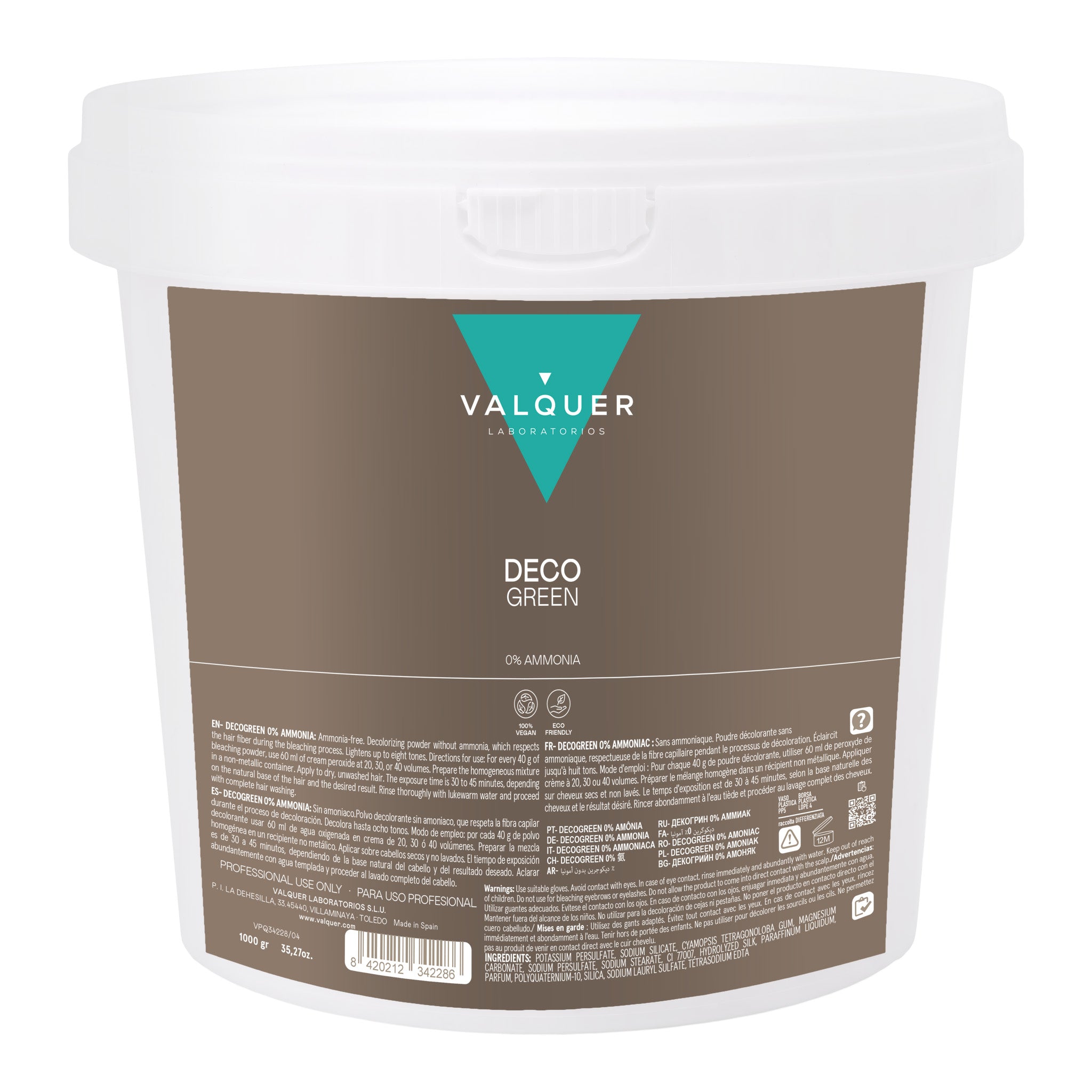 Decoloración capilar profesional Deco Blue de Valquer con tecnología Vplex, formato de 24 sobres de 20 g