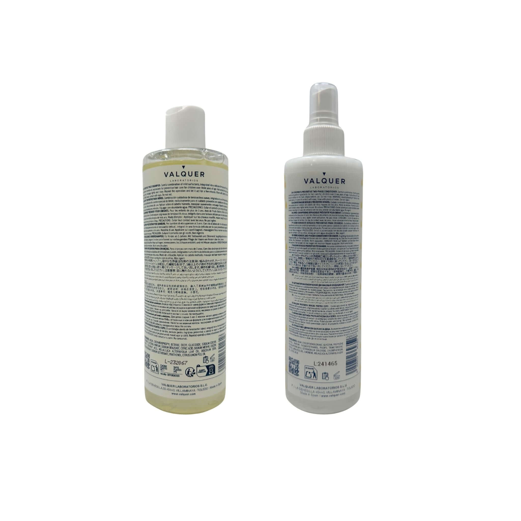 etiqueta Pack Preventivo Infantil Valquer con champú 400 ml y acondicionador bifásico 300 ml