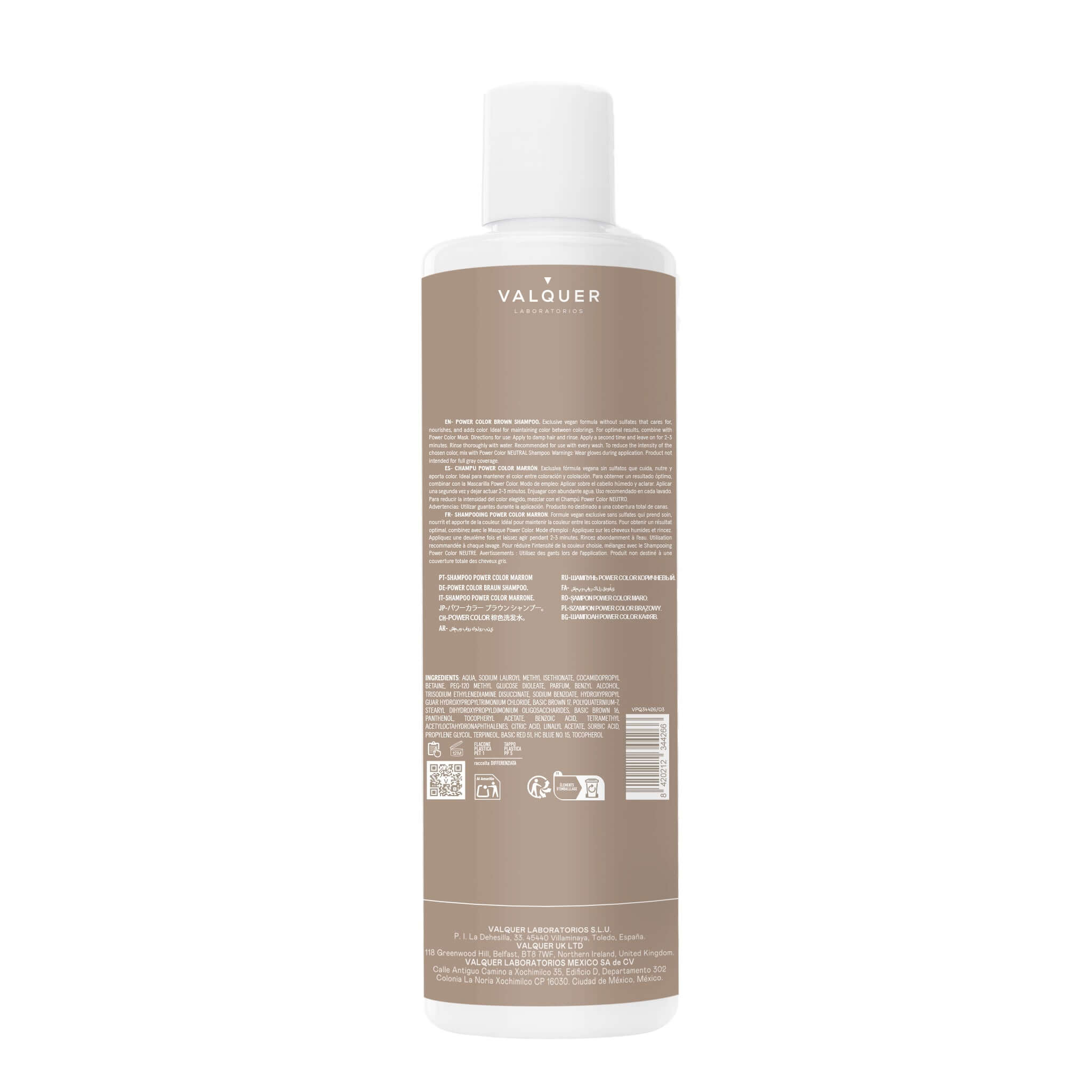 etiqueta champu y mascarilla power color marron
