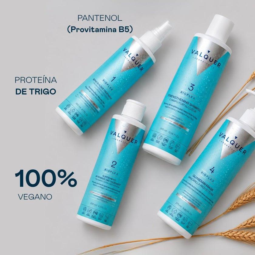 Gama Bioplex Valquer con pantenol, proteína de trigo y fórmula vegana para el cuidado del cabello dañado
