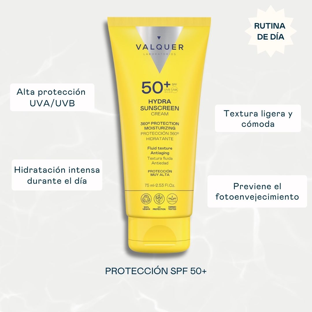 Beneficios del Hydra Sunscreen Cream SPF 50+ Valquer: protección UVA/UVB e hidratación