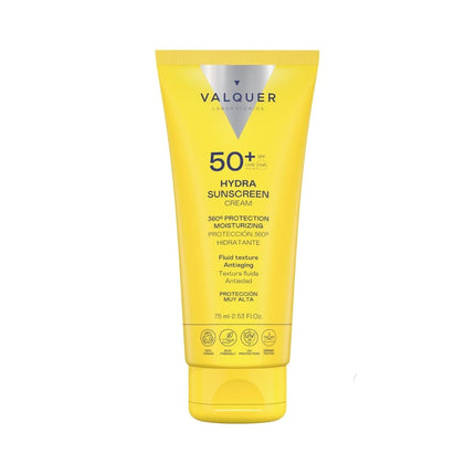 Crema solar facial Hydra Sunscreen SPF 50+ Valquer, protección 360º hidratante y antiedad, 75 ml