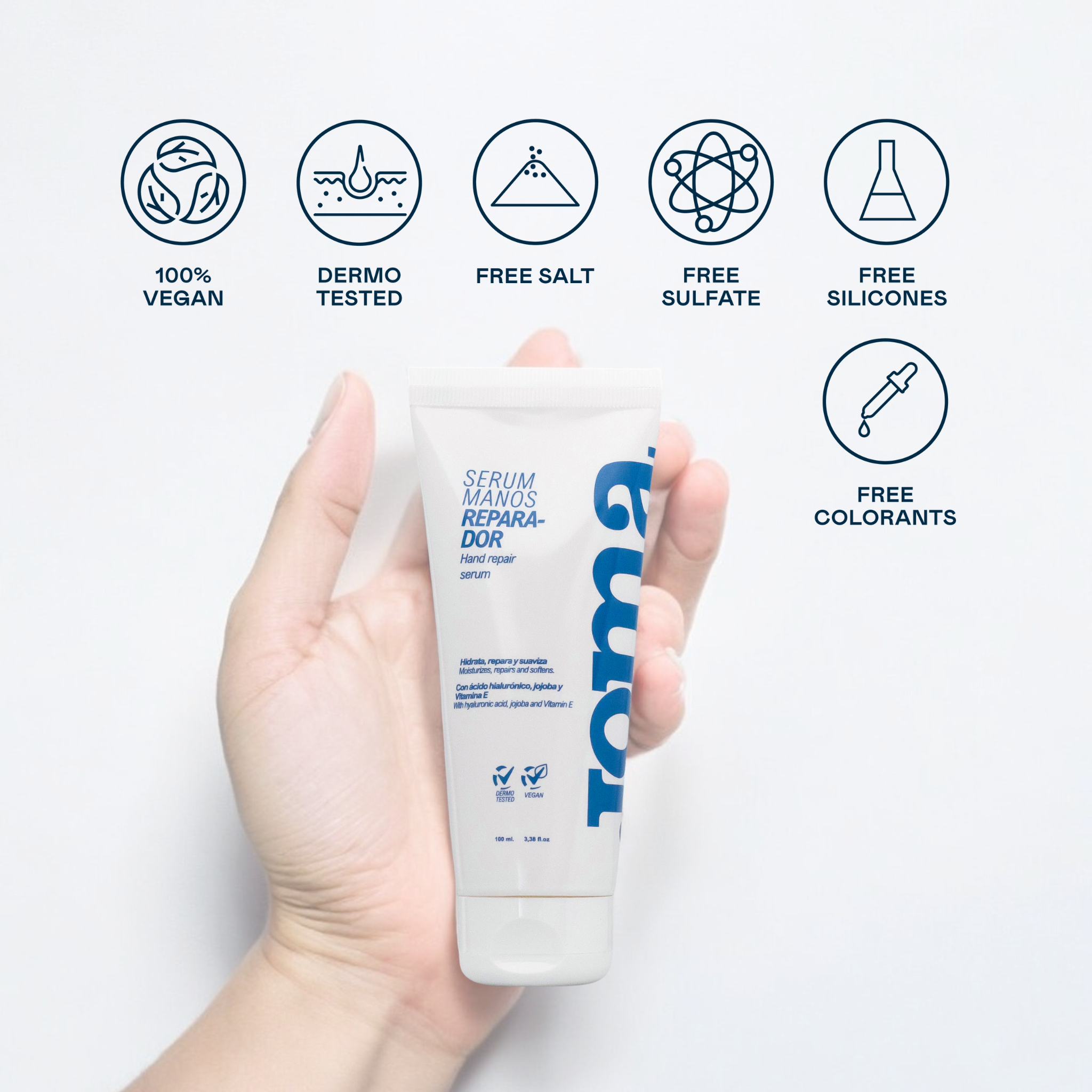 Sérum réparateur pour les mains à l'acide hyaluronique, au jojoba et à la vitamine E – 100 ml