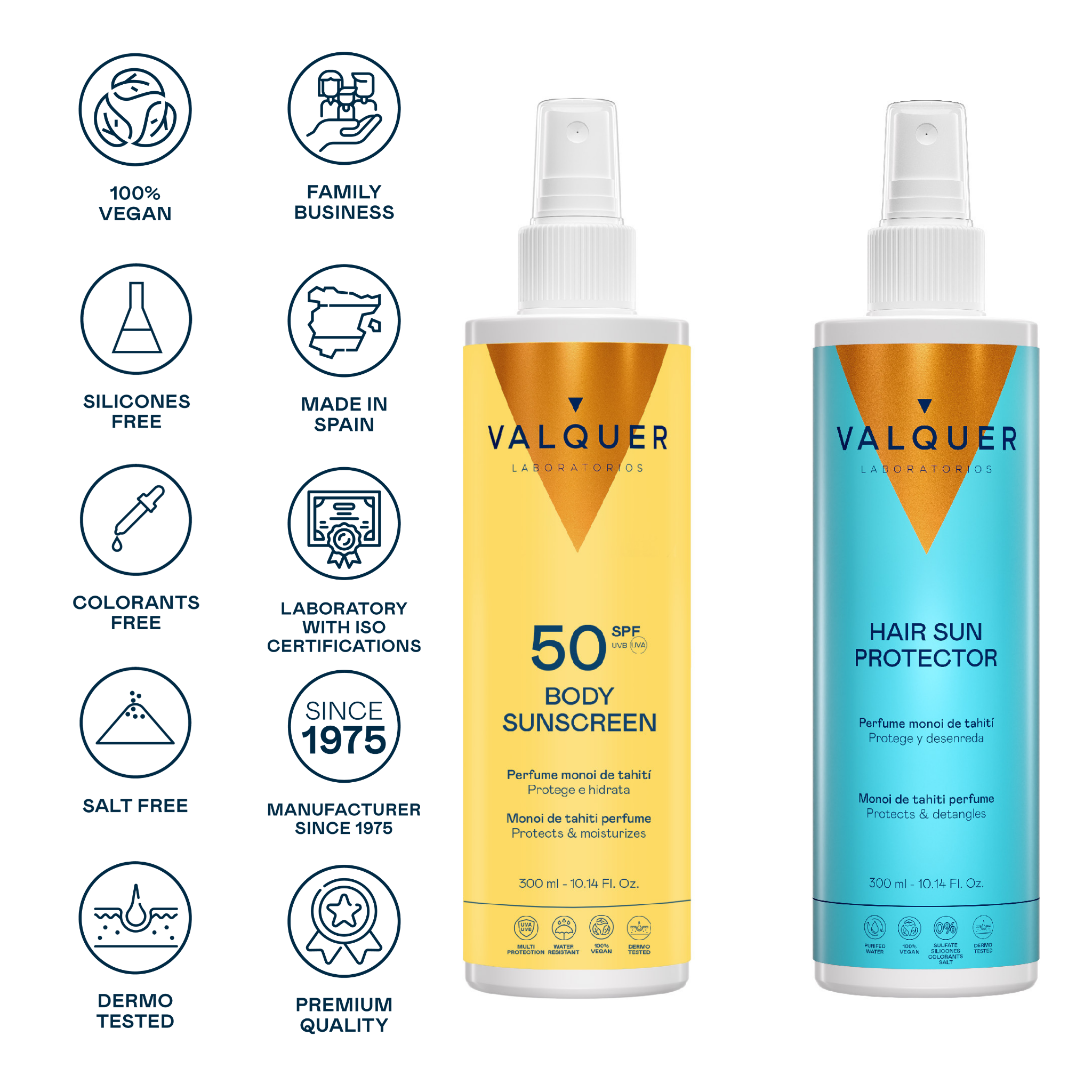 Ingredientes del Pack Protector Solar SPF 50 Corporal y Capilar de Valquer