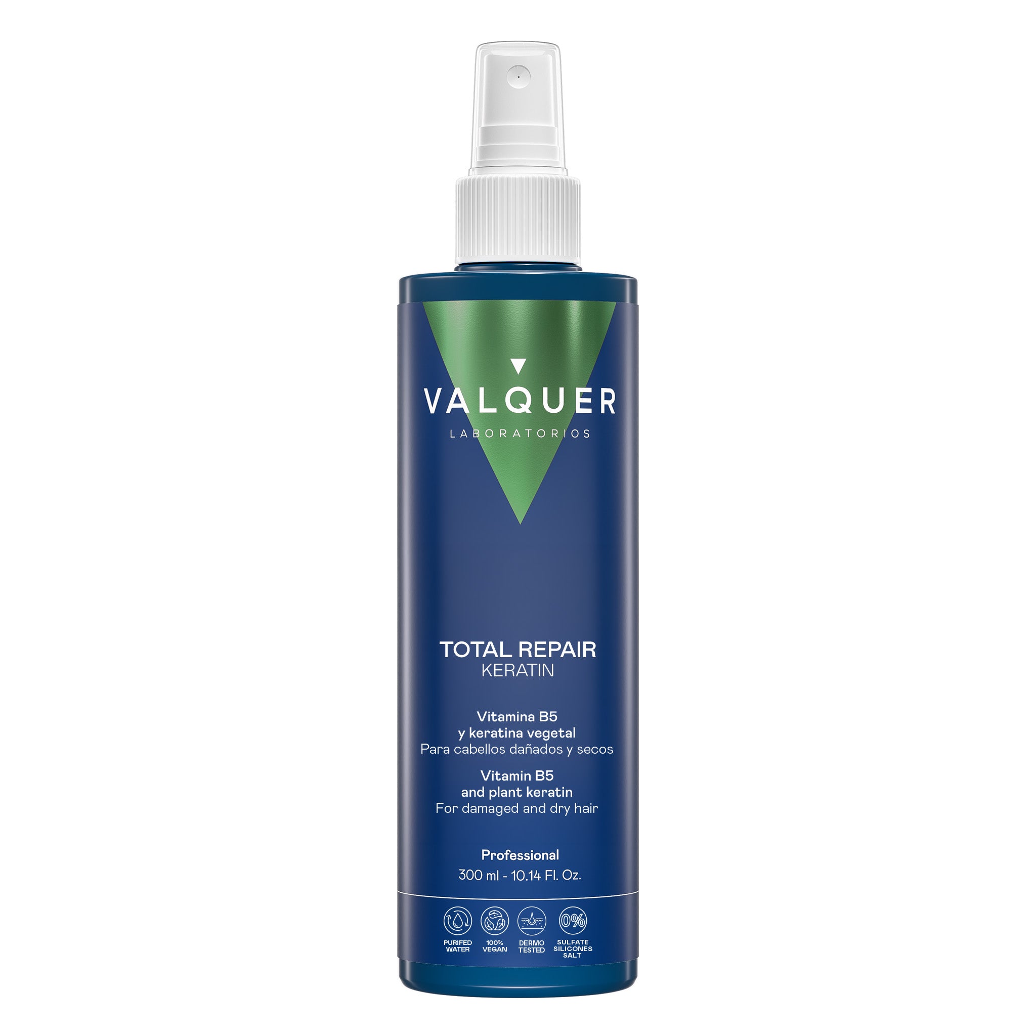 Keratina Total Repair profesional de Valquer con vitamina B5 y keratina vegetal para cabello dañado y seco, 300 ml.