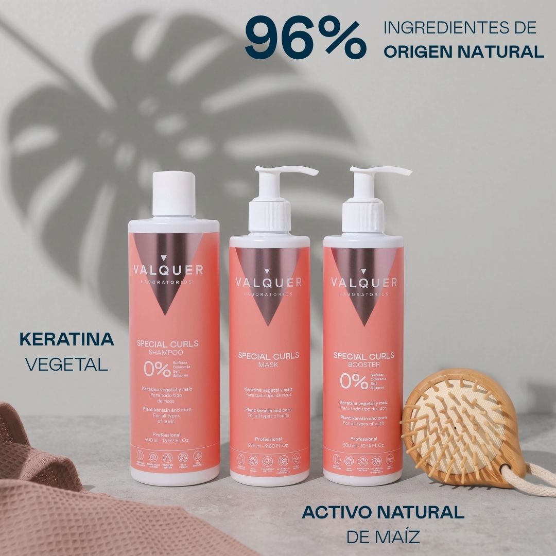 Ingredientes del Kit Special Curls Valquer: keratina vegetal y activo natural de maíz