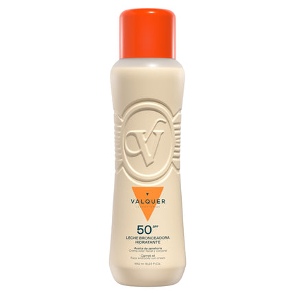 Leche Hidratante Bronceadora Zanahorias SPF 50 de Valquer para rostro y cuerpo con aceite de zanahoria