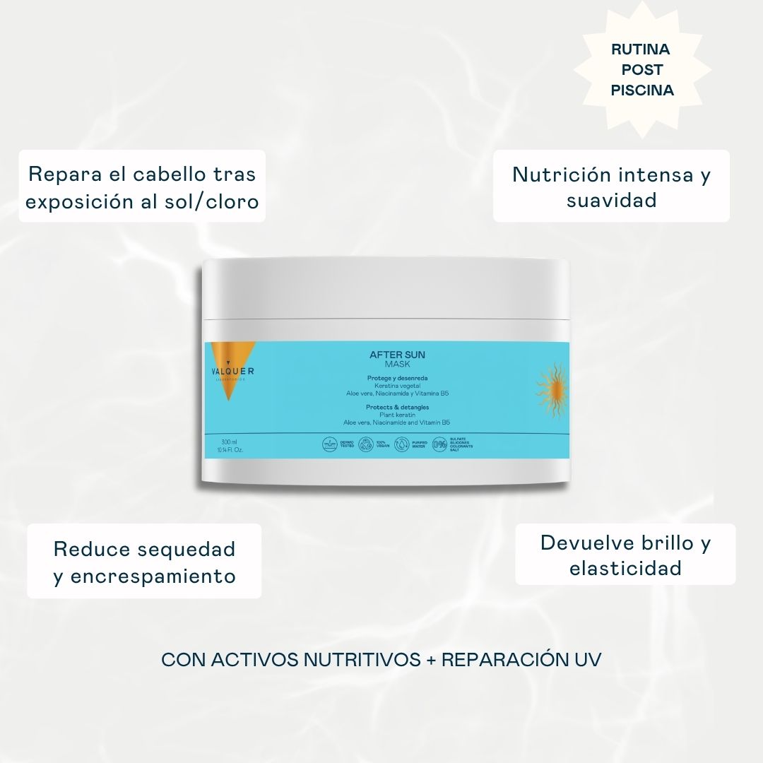 Mascarilla After Sun para reparar el cabello tras la exposición al sol y al cloro