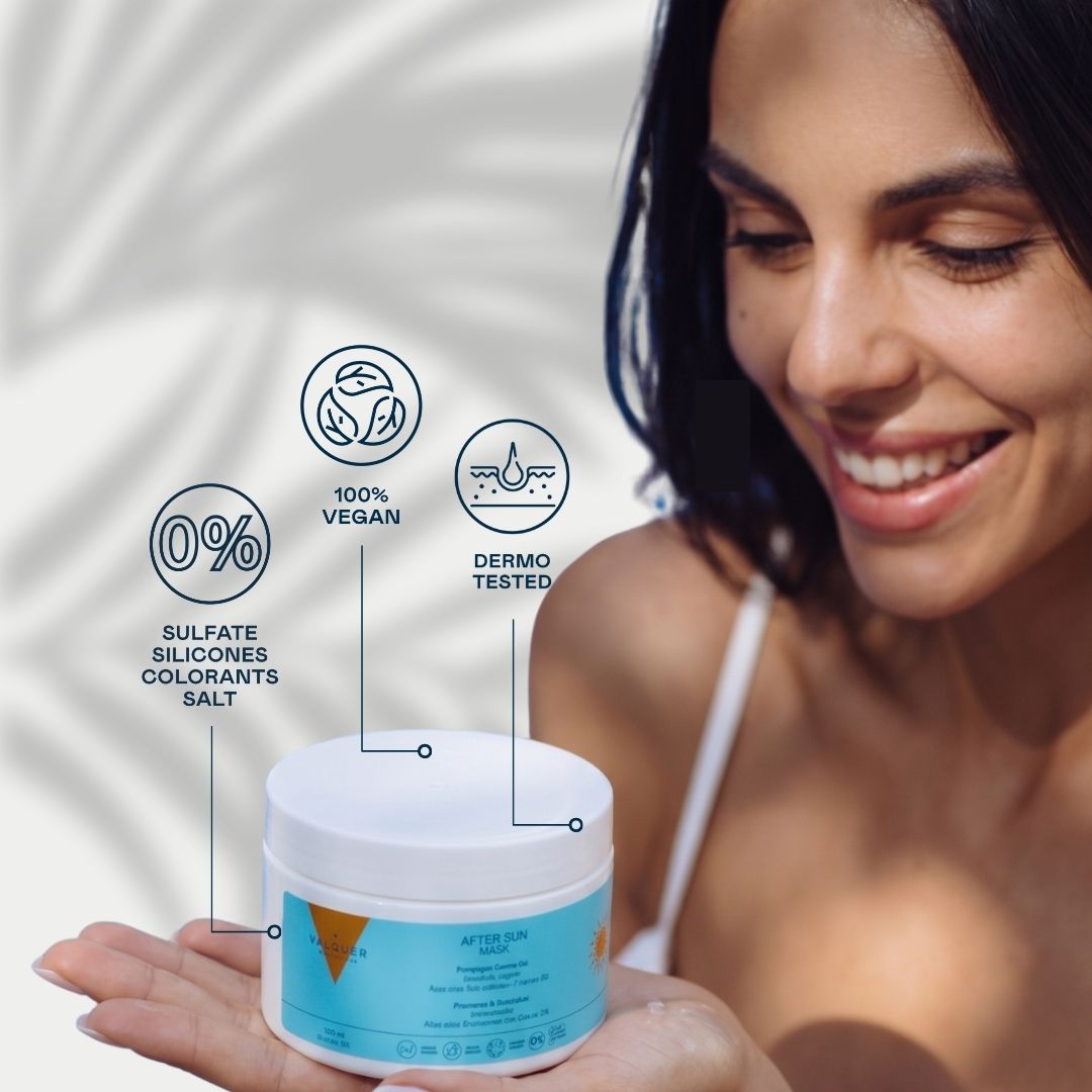 Mascarilla After Sun Valquer vegana, dermatológicamente testada y sin sulfatos ni siliconas