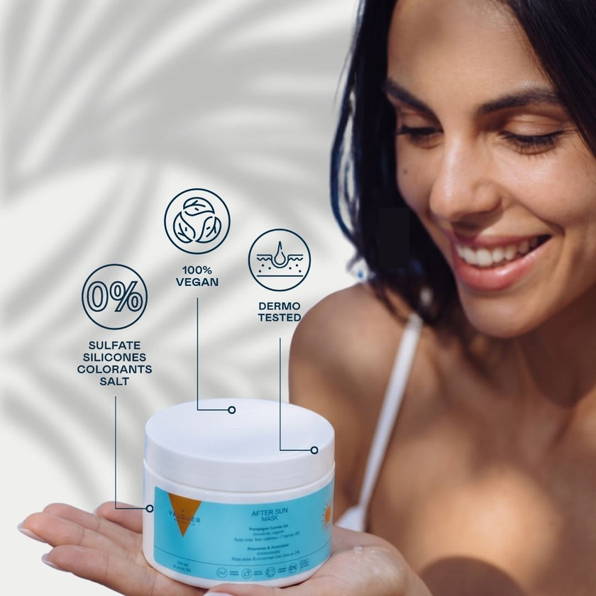 Mascarilla After Sun Valquer vegana, dermatológicamente testada y sin sulfatos ni siliconas