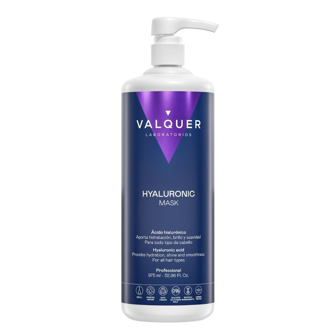 Mascarilla capilar Hyaluronic de Valquer con ácido hialurónico en formato profesional de 975 ml con dosificador