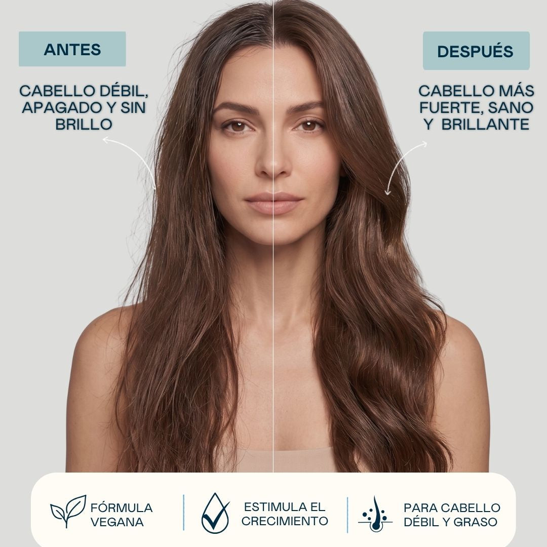 Mascarilla de Cebolla Valquer antes y después: de cabello débil, apagado y sin brillo a cabello más fuerte, sano y brillante