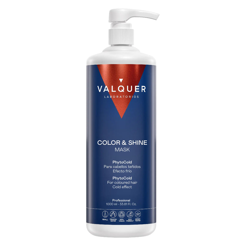 Mascarilla Color & Shine Valquer con efecto frío para cabello teñido en formato profesional de 1000 ml