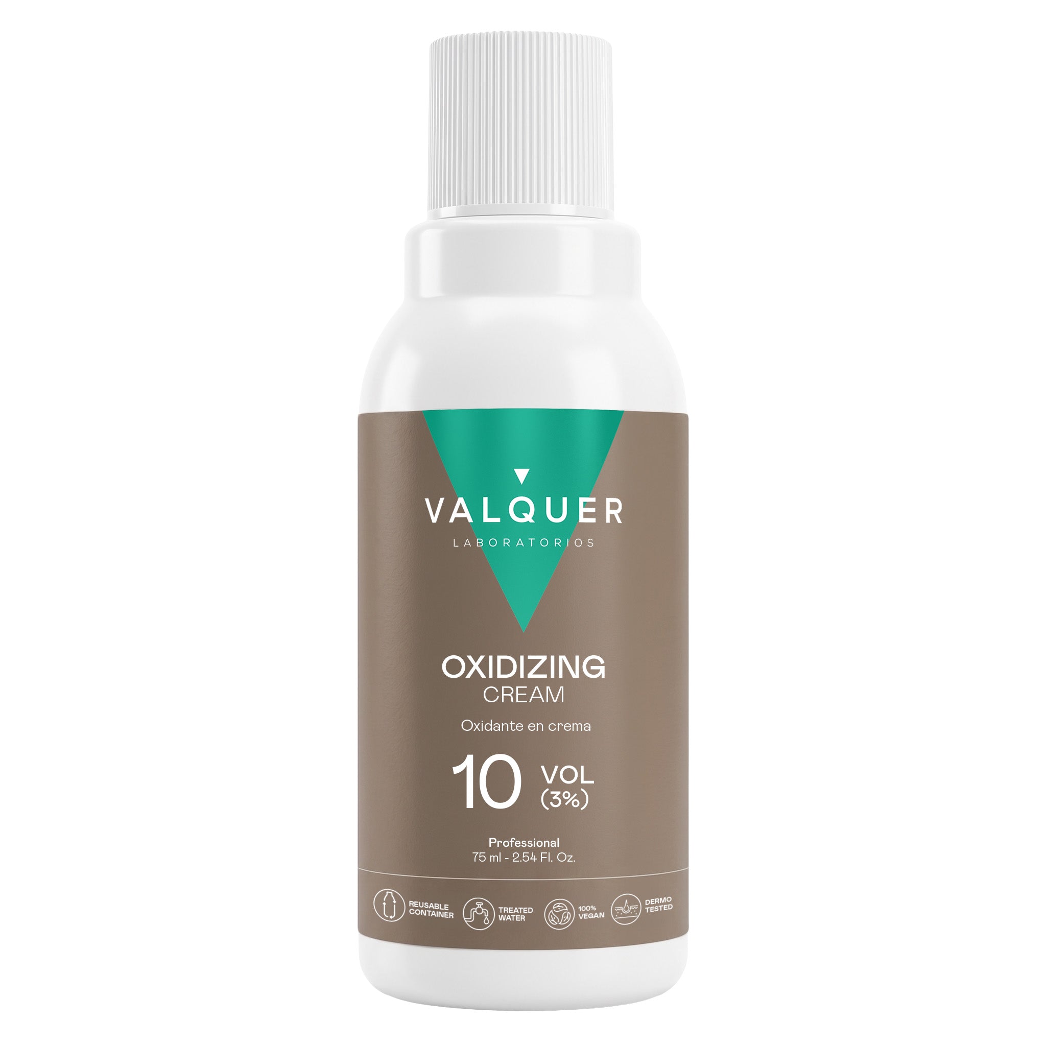 Oxidante en crema profesional Valquer de 10 volúmenes al 3% para procesos de coloración capilar, 75 ml.