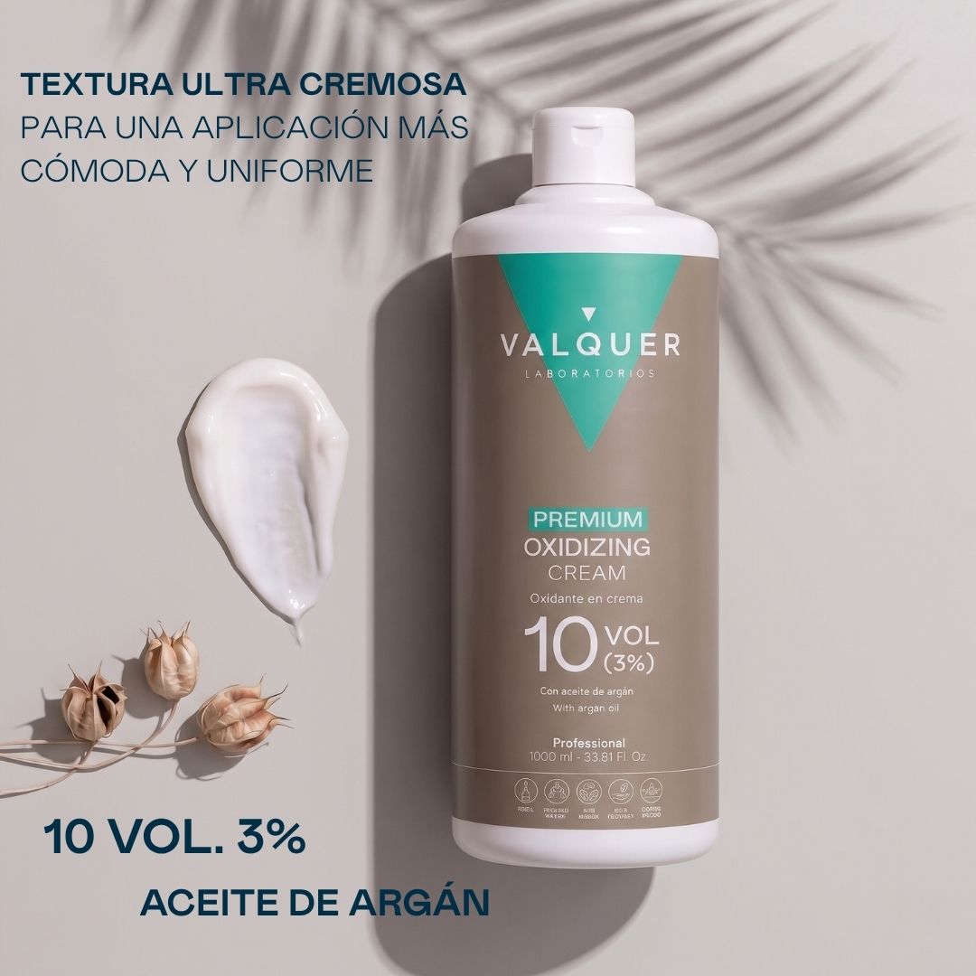 Textura ultra cremosa del oxidante Premium 10 vol Valquer con aceite de argán