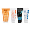 Pack Active Routine de Valquer con sérum SPF 50, gel frío, sérum reparador de manos y VR sobre fondo blanco