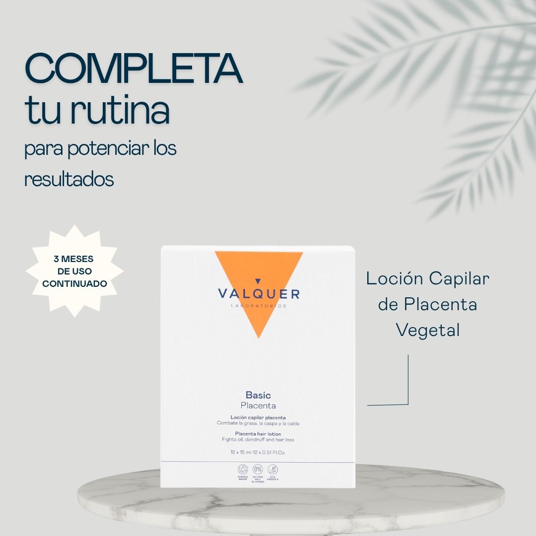 Pack Stop Loss Valquer para completar rutina con loción capilar de placenta vegetal, 3 meses de uso