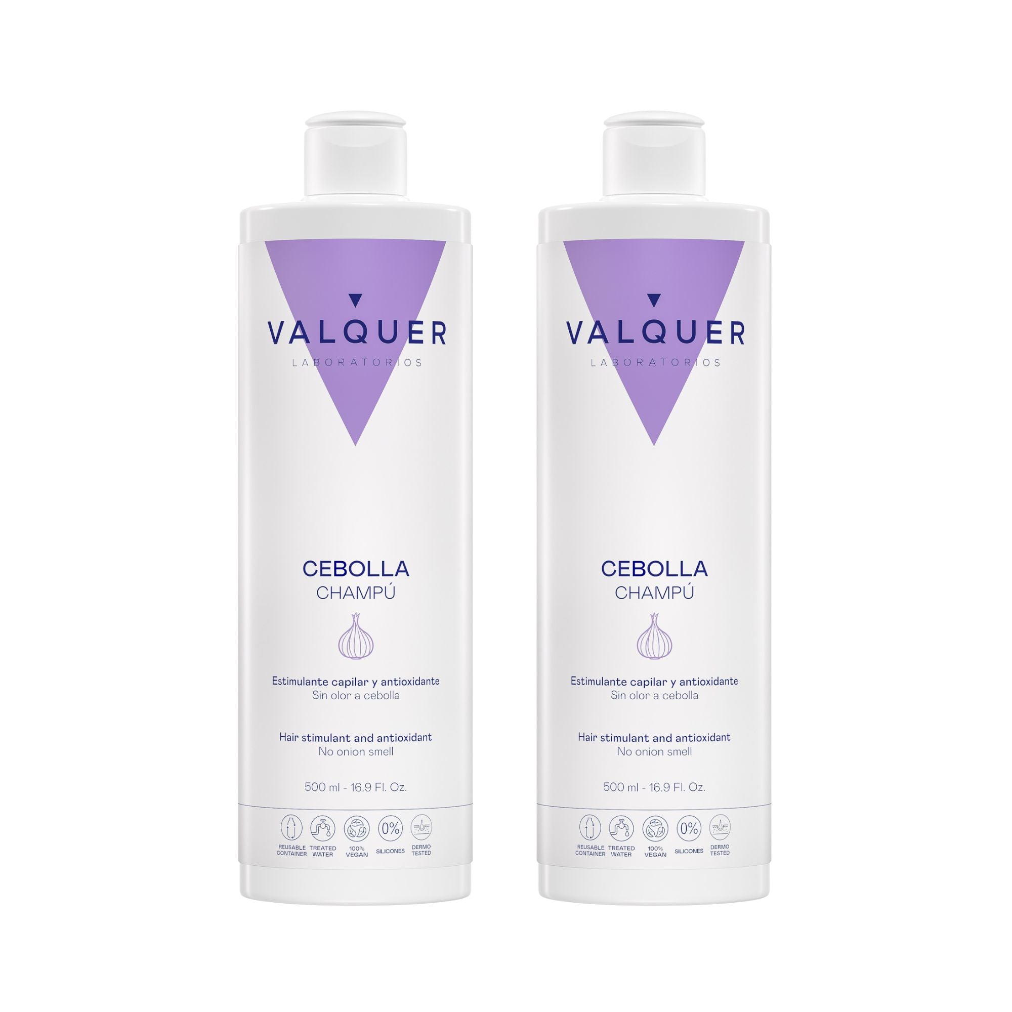 Pack de dos Champús de Cebolla Valquer de 500 ml con acción revitalizante, antioxidante y purificante.