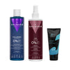 Pack Fresh Start de Valquer con gel frío, champú con ácido hialurónico y agua de peinado sobre fondo blanco