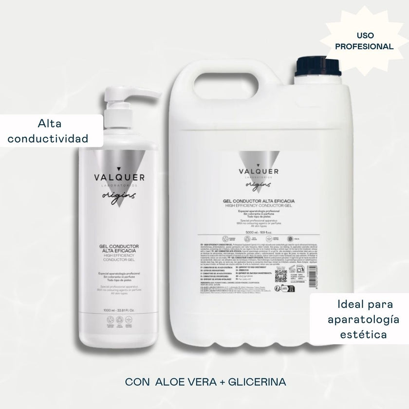Pack Gel Conductor Facial & Corporal Valquer 6000 ml: botella de 1000 ml + garrafa de 5000 ml, alta conductividad, ideal para aparatología estética