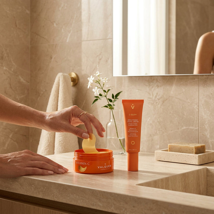 Pack Glow Instantáneo de Valquer con crema C-Glow y parches de vitamina C para aportar luminosidad e hidratación a la piel