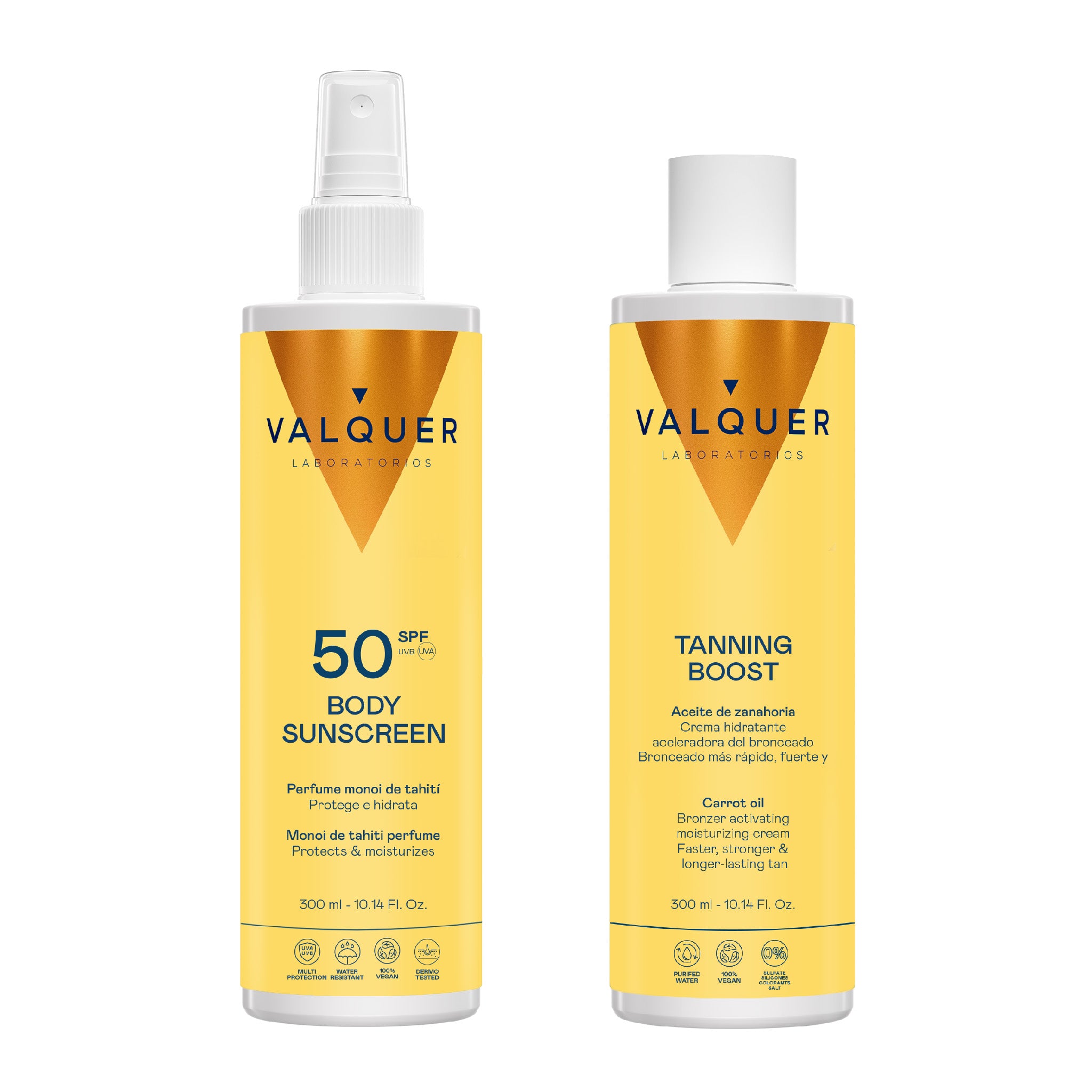 Pack Solar Corporal SPF 50 y Crema Aceleradora del Bronceado de Valquer para proteger la piel y potenciar el bronceado