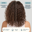 Antes y después del Pack Special Curls Valquer: rizos secos y poco definidos transformados en rizos definidos, hidratados y flexibles con el Método Curly