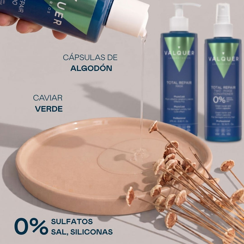 Textura del Pack Total Repair Valquer con cápsulas de algodón y caviar verde