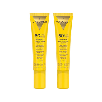Pack de dos Sérum Solar Facial Invisible Protection SPF 50+ de Valquer, 40 ml cada unidad.