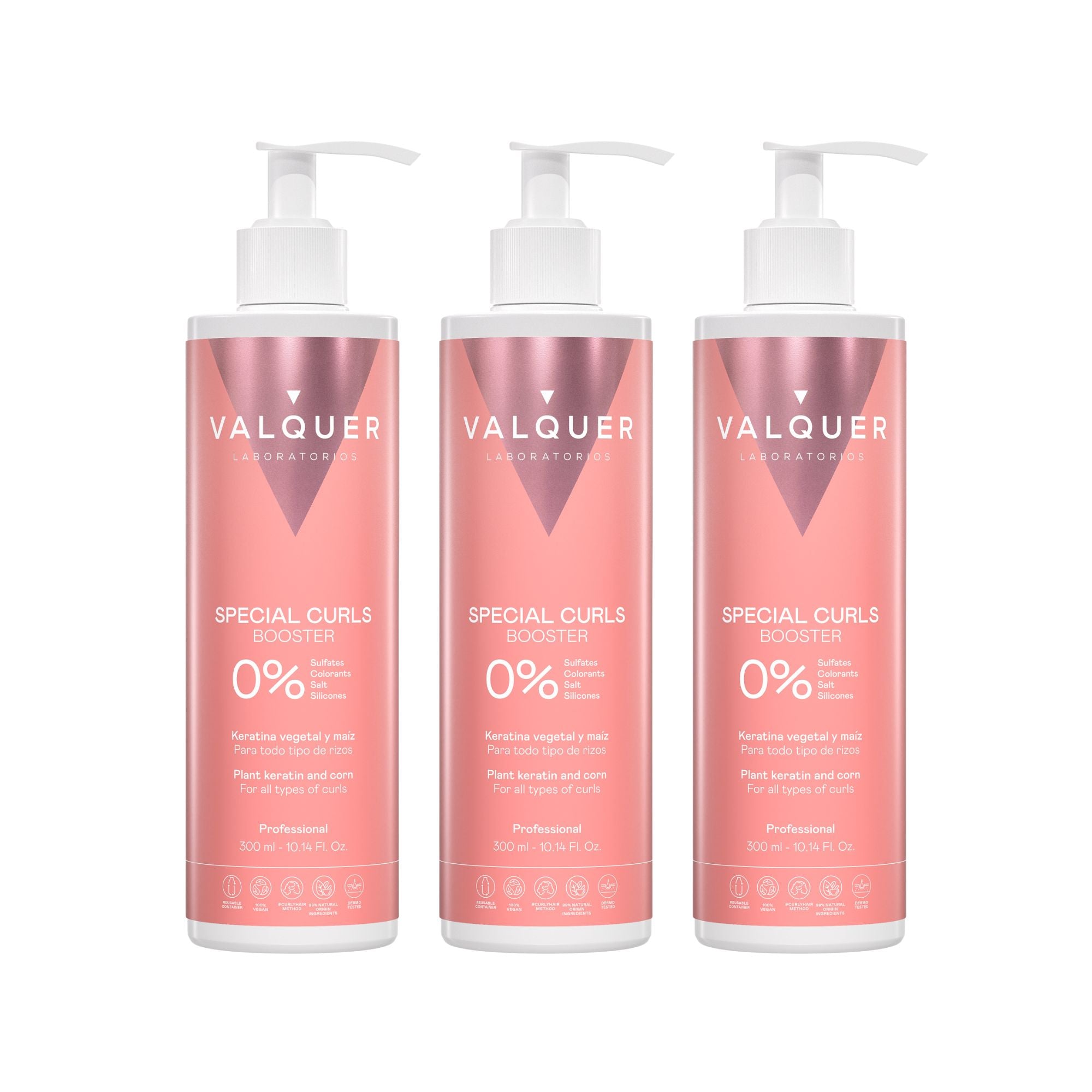 Pack de tres geles Special Curls Booster de Valquer para todo tipo de rizos, 300 ml cada unidad.