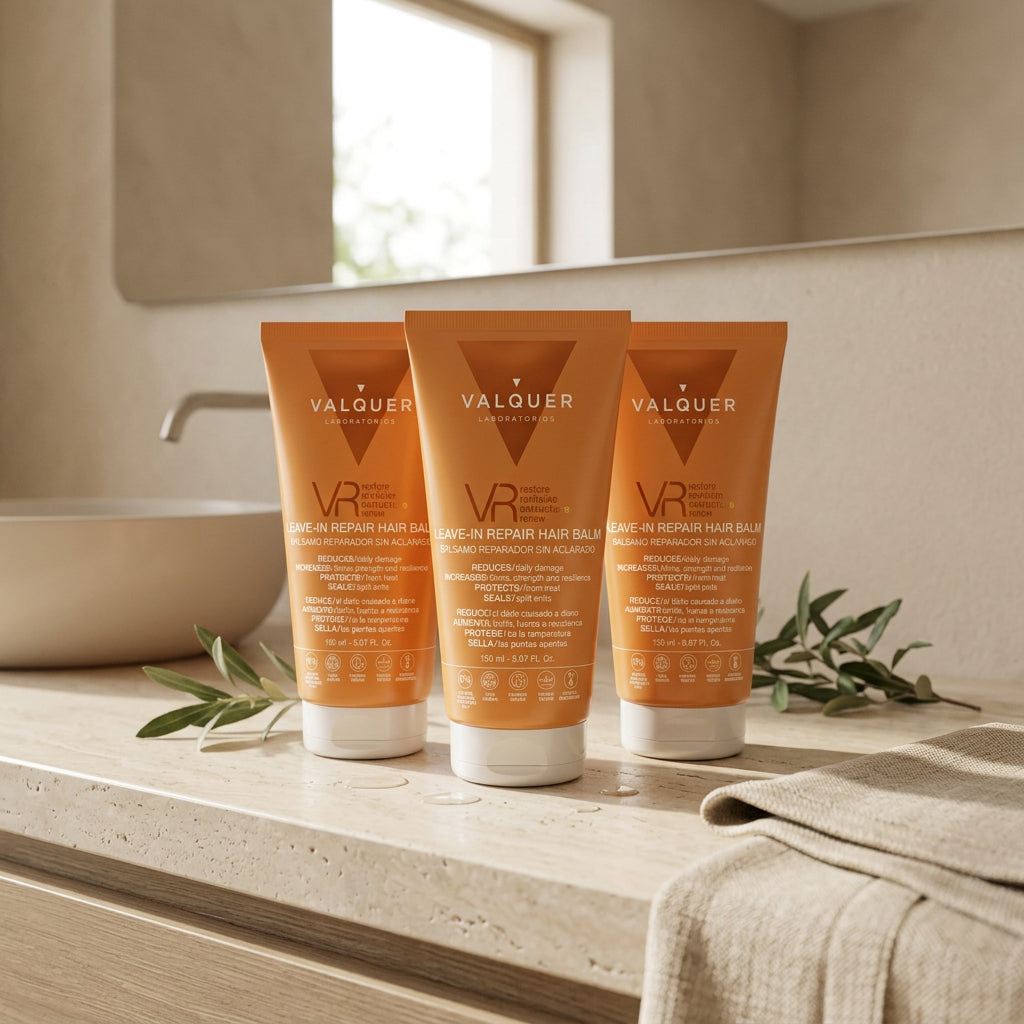Pack x3 Bálsamo VR Sin Aclarado Reparador Valquer sobre encimera de baño