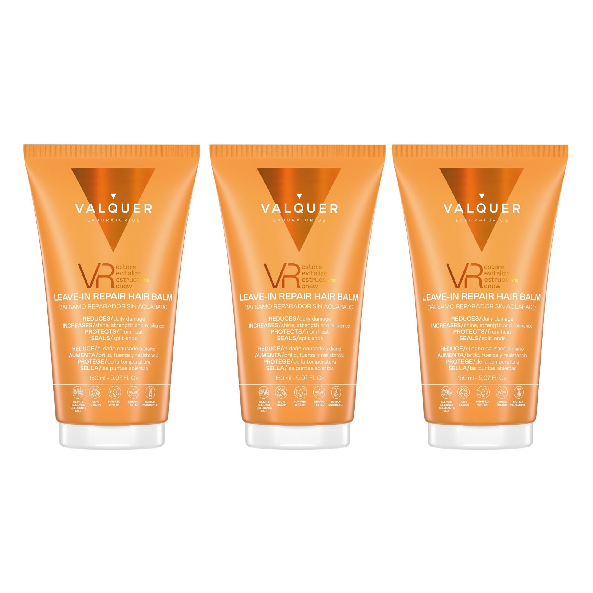 Pack x3 Valquer VR Leave-In Repair Hair Balm, bálsamo reparador sin aclarado 150 ml