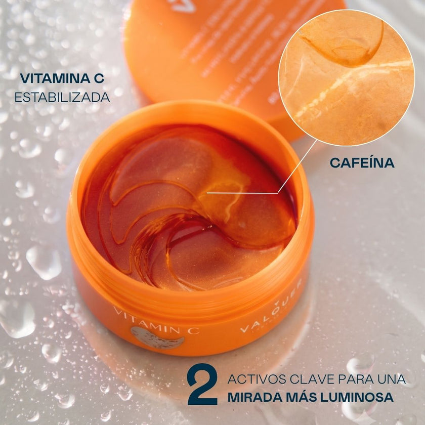 Parches para ojos con vitamina C estabilizada y cafeína para una mirada más luminosa