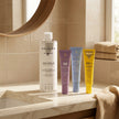 Rutina completa para piel sensible con limpieza micelar, retinal de noche, crema Plump Skin y protector solar facial SPF 50+.