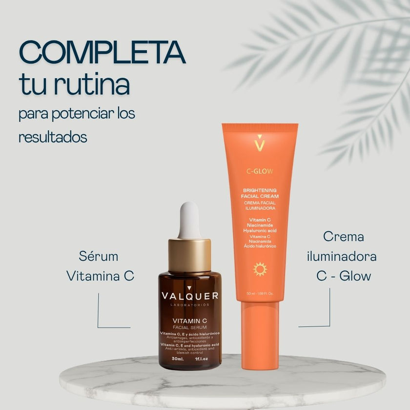 Rutina facial iluminadora con parches para ojos, sérum de vitamina C y crema C-Glow de Valquer