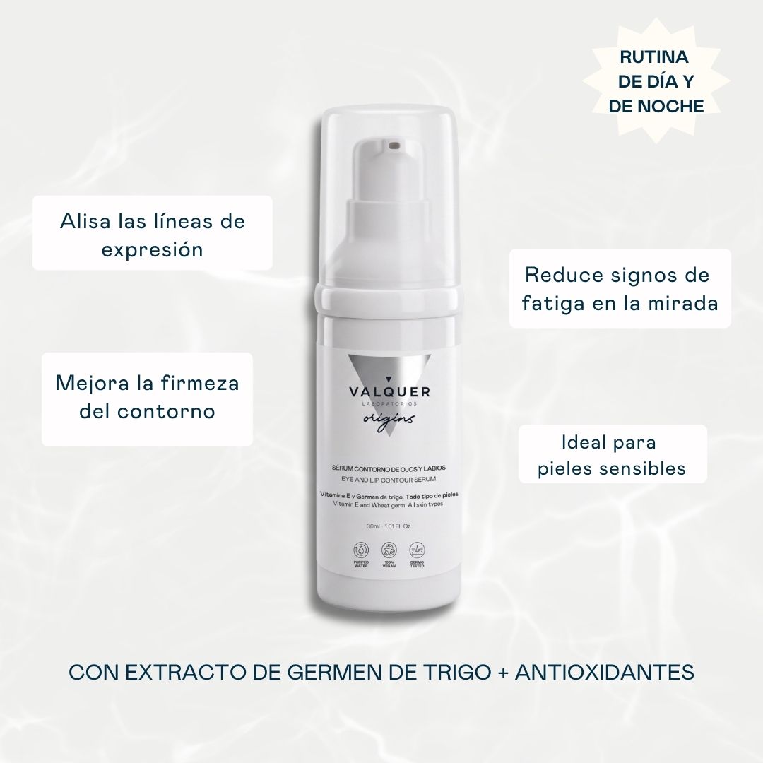 Beneficios del Sérum Contorno de Ojos y Labios Valquer: alisa líneas de expresión y reduce la fatiga
