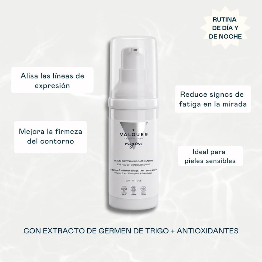 Beneficios del Sérum Contorno de Ojos y Labios Valquer: alisa líneas de expresión y reduce la fatiga