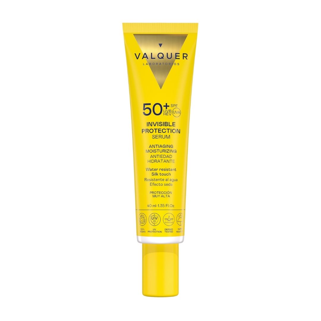 Sérum protector solar facial Invisible Protection SPF 50+ de Valquer, antiedad, hidratante y resistente al agua