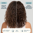 Antes y después del booster Special Curls Valquer: rizos sin forma y falta de definición transformados en rizos definidos, hidratados y naturales
