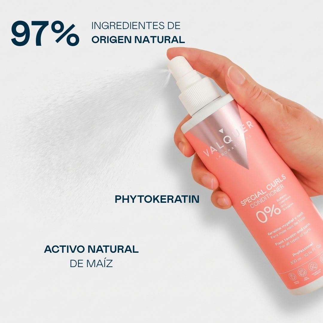 Textura y pulverización del Special Curls Conditioner Valquer con phytokeratina y maíz
