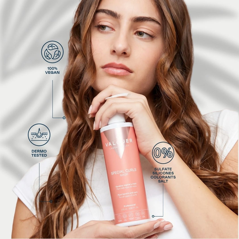 Características de la Special Curls Mask Valquer: vegana, dermo testada y sin sulfatos