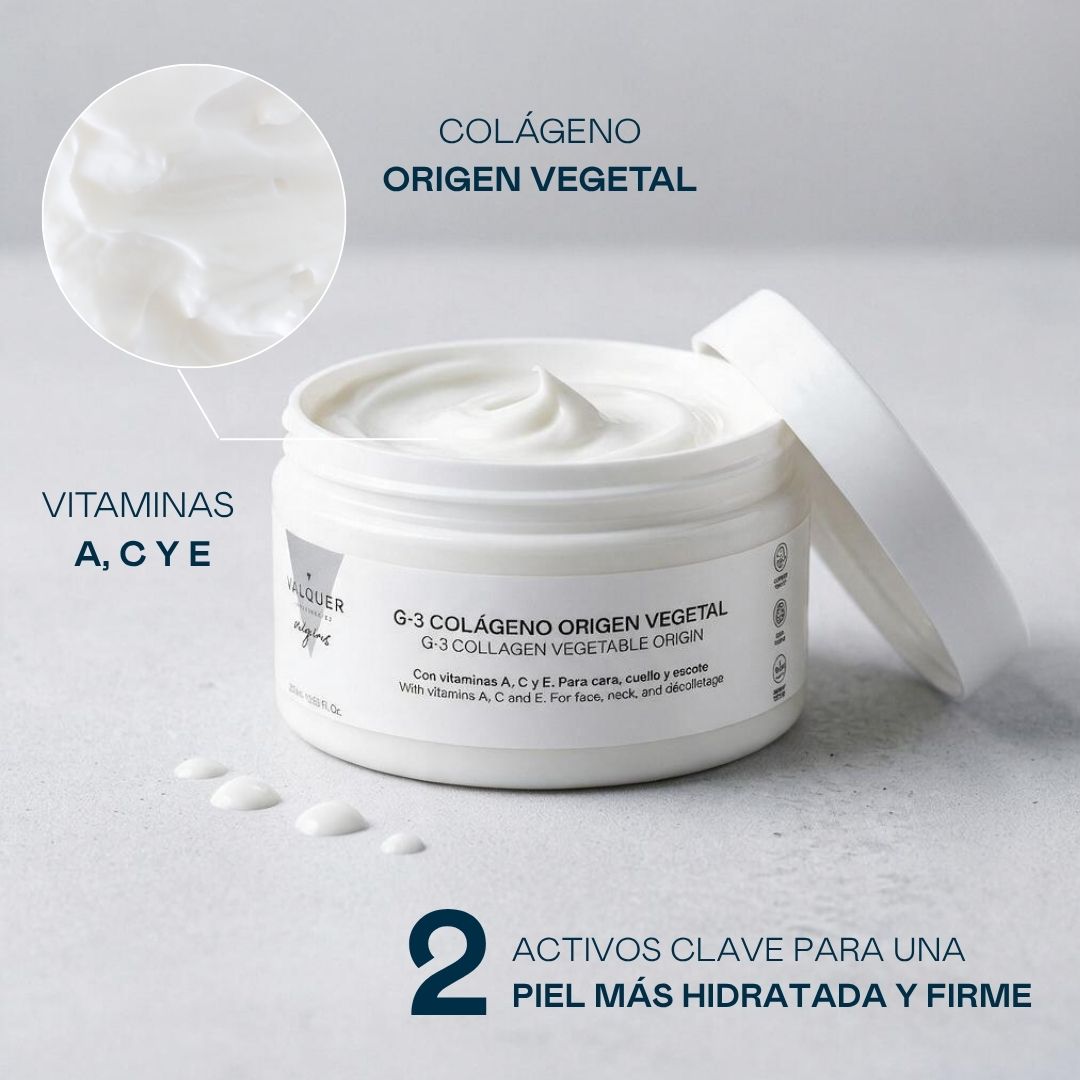 Textura de la crema G-3 Colágeno de origen vegetal de Valquer con vitaminas A, C y E para una piel hidratada y firme